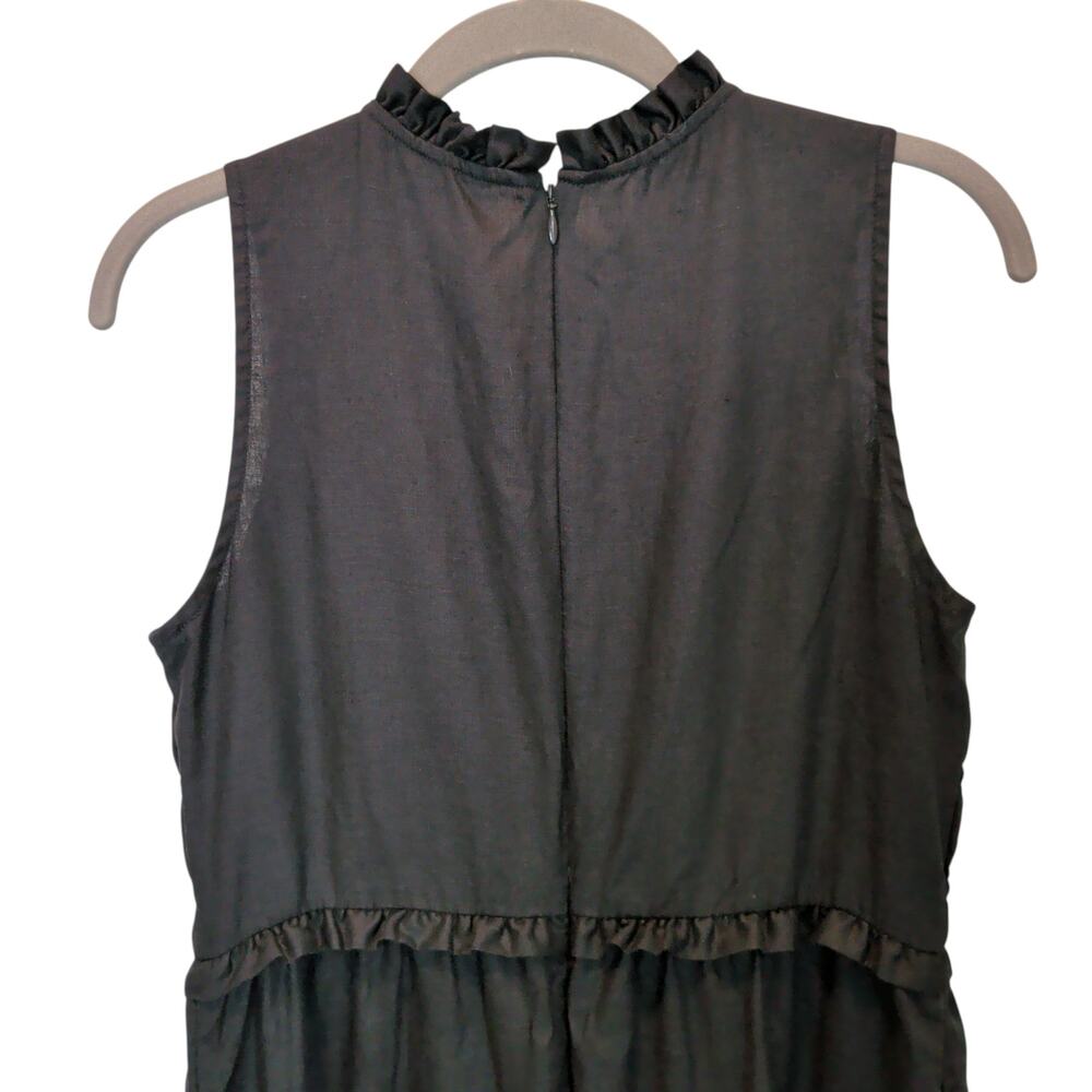 Boden Women's Sz 8P Black Smocked 100% Linen Midi Dress Sleeveless Tiered Ruffle - Picture 5 of 7